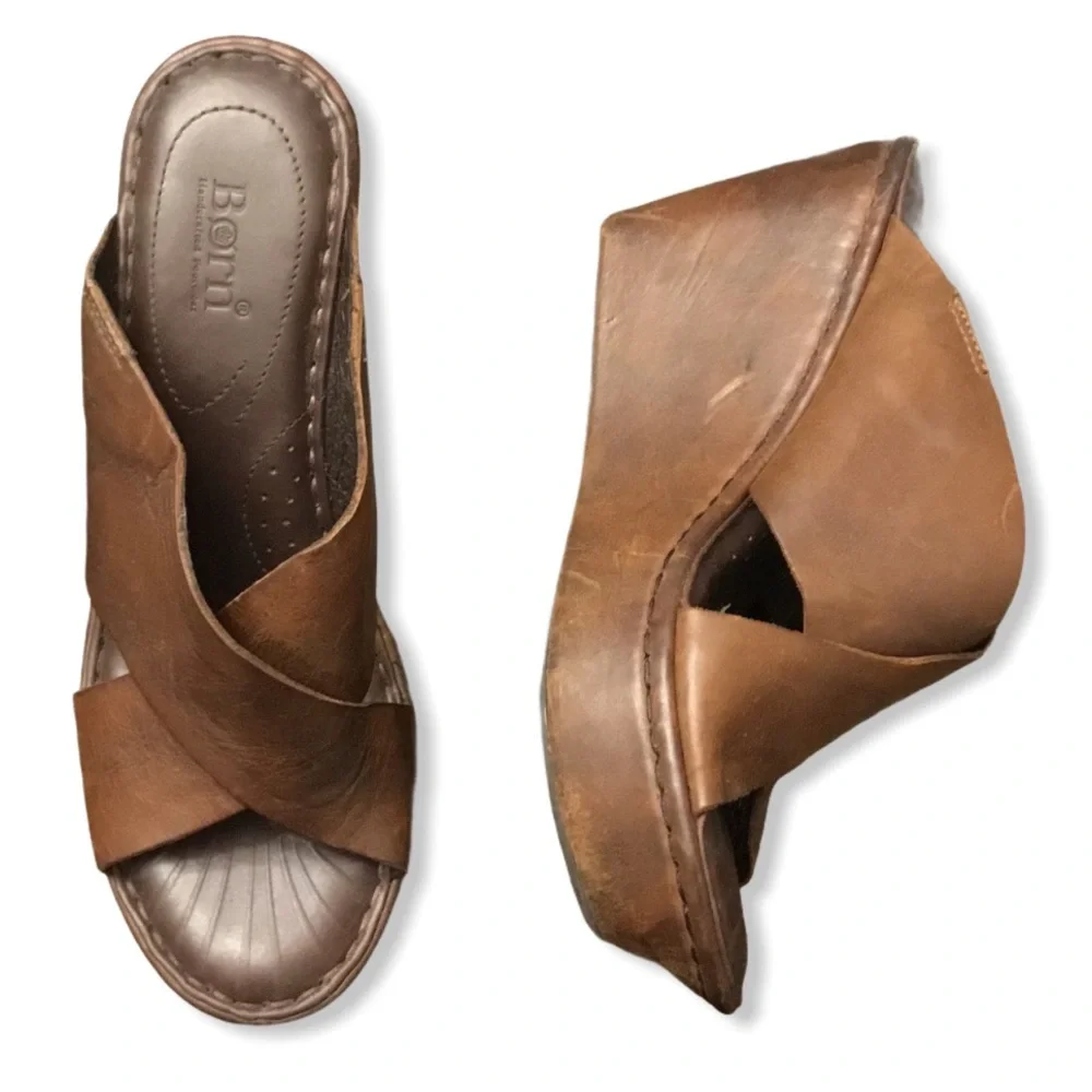 Born Platform Wedge Sandals Leather Upper Size 9 - Picture 2 of 13